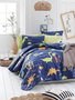 L'essentiel linge de maison Dinolar - Dark Blue Juego de colcha doble con colores azul, verde, naranja y rojo